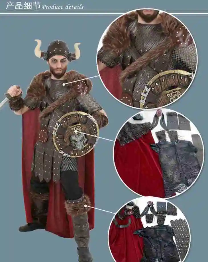 Conjunto de fantasia de líder viking pirata marrom e legal para festa de carnaval cosplay