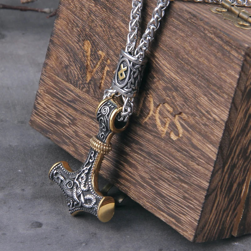 Viking Scandinavian Rune Amulet Mjolnir Necklace