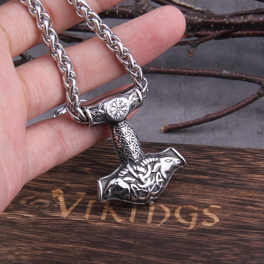 Thor Hammer Mjolnir Odin Goat Viking Necklace