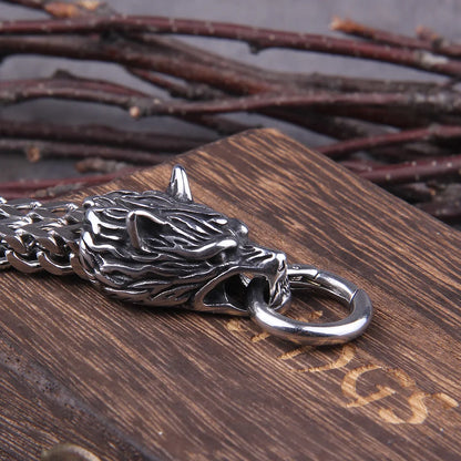 Dubbelt Wolf Head Charm Viking Armband