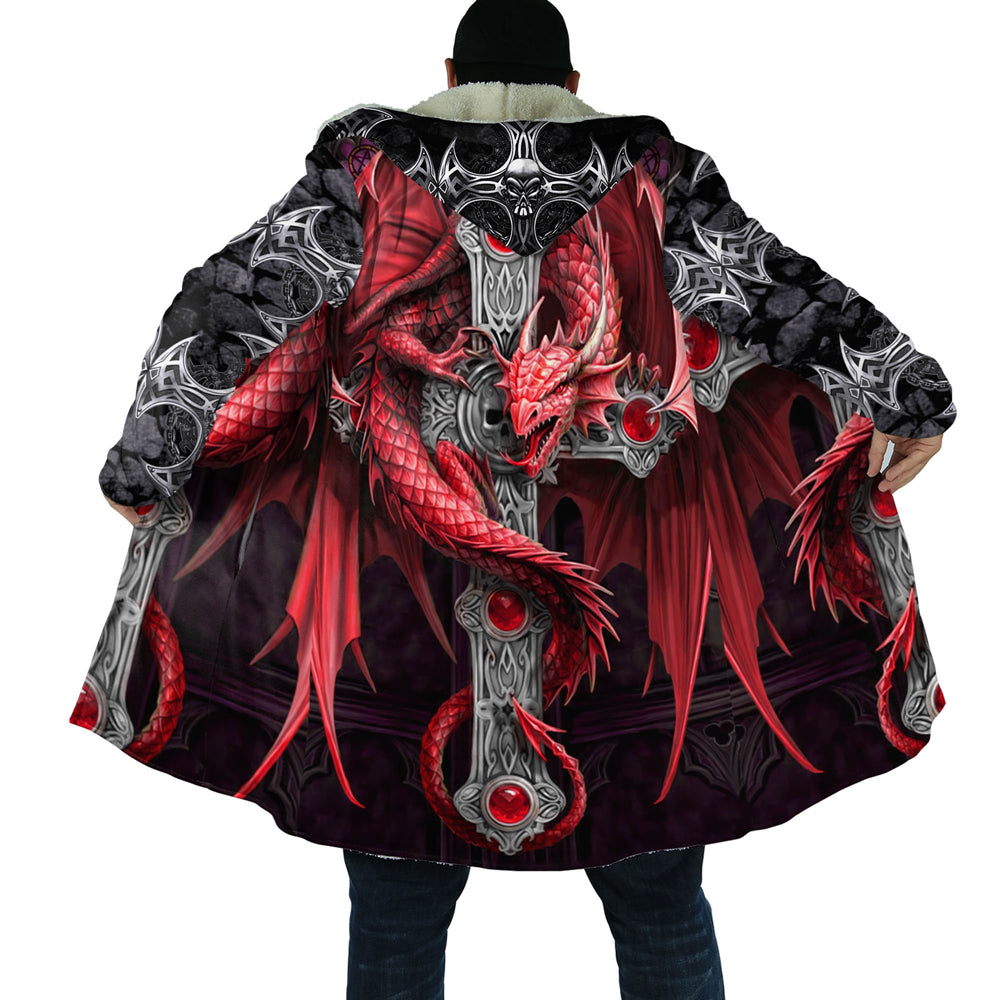 Fashion Hooded Cloak Dragon Pattern 3D Print Fleece Coat Winter Thick Warm Viking Cape Hoodies