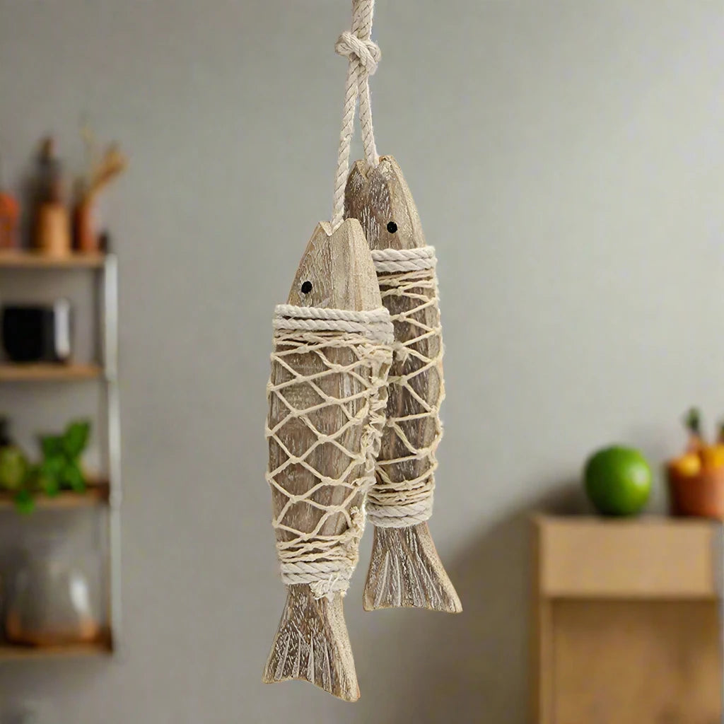 Hanging wooden fish, a natural fit for viking decor styles