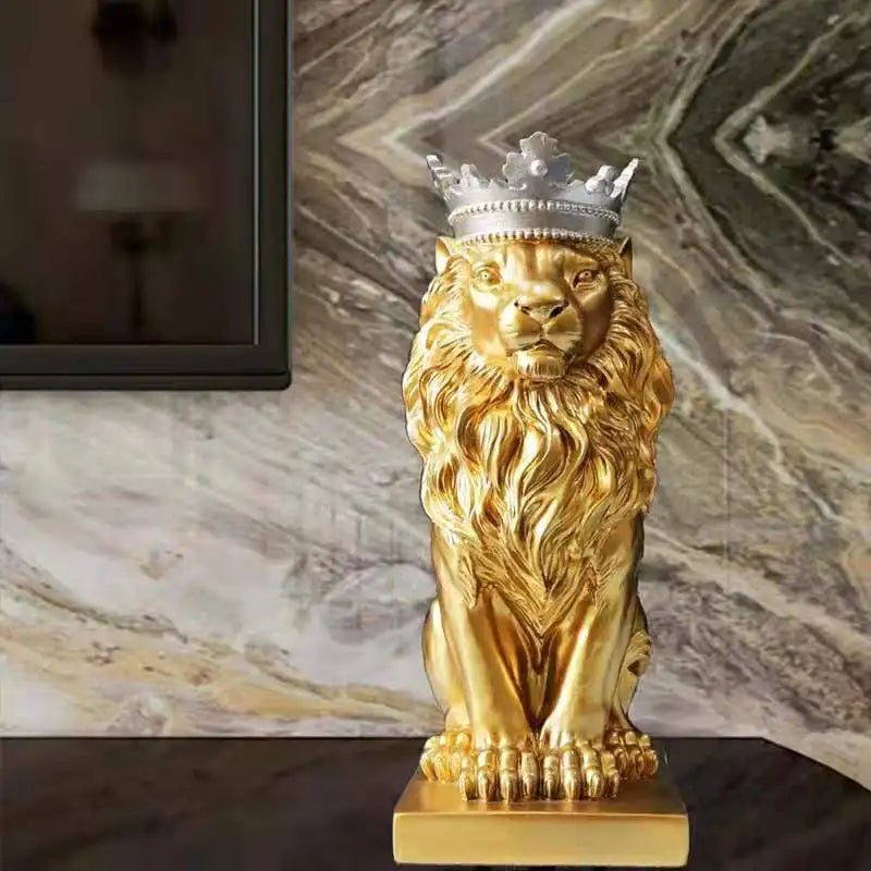 Ágrip Resin Crown Lion King Skúlptúr Dýrastyttan Handverksfígúra Viking Home Decor