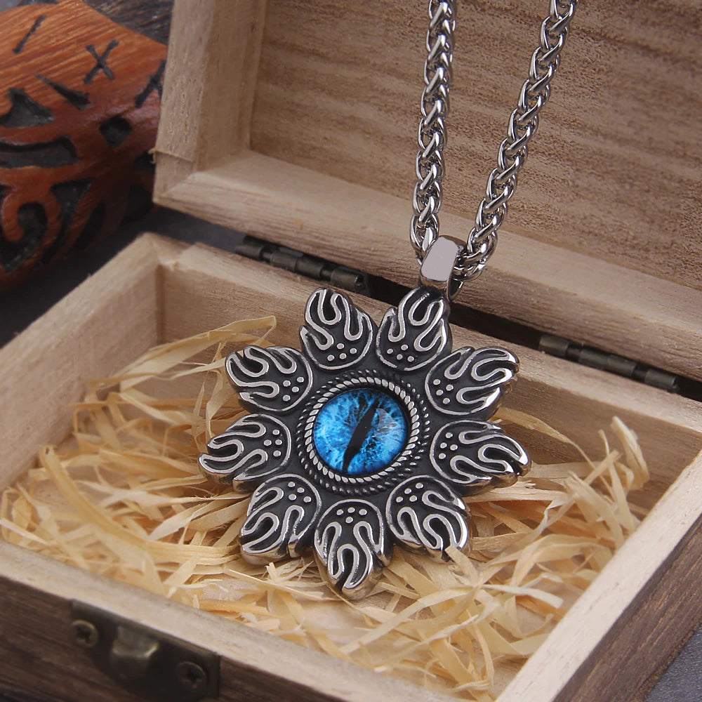 Blue Magic Eye Pendant Surrounds Fire Art Viking Necklace
