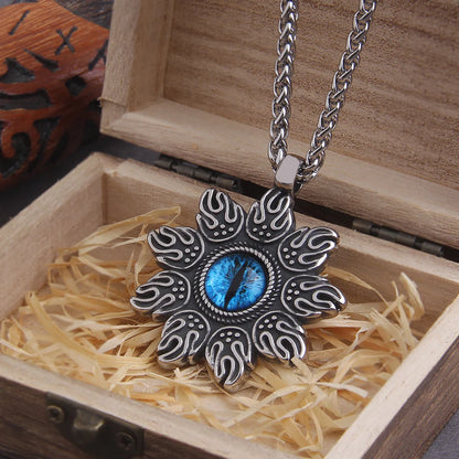 Blue Magic Eye Pendant umlykur Fire Art Viking Hálsmen