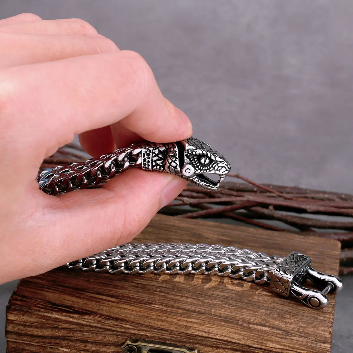 Nordic Viking Never Fade Stainless Steel Dominant Snake Head Bracelet