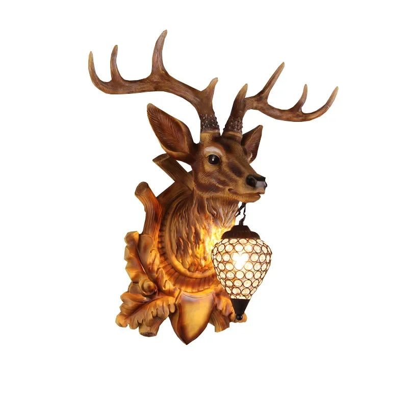 Nordic Resin Lucky Deer Head Lamp Simulation Animal Home Decor