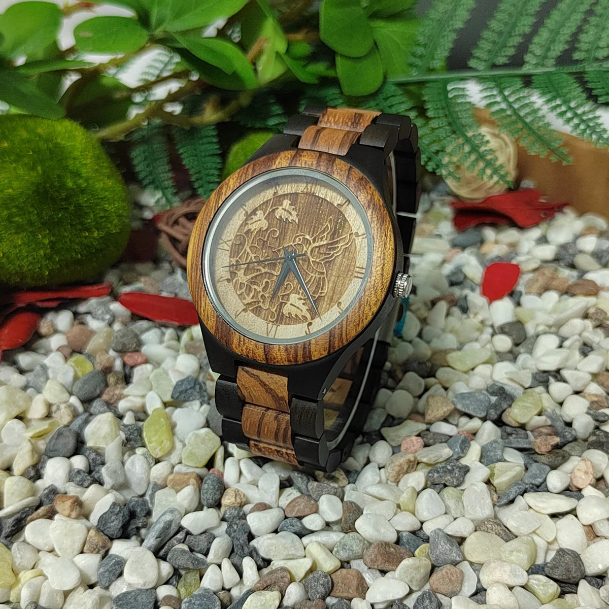 Lucky Tree Of Life Cronógrafo Moda Colibrí Dial Madera Cuarzo Reloj Vikingo