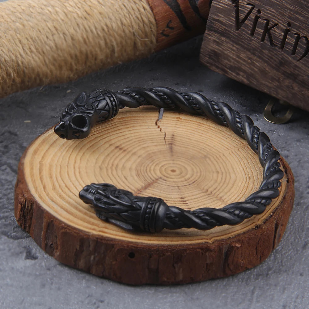 Sort Norse Dragon Viking armbånd i rustfrit stål