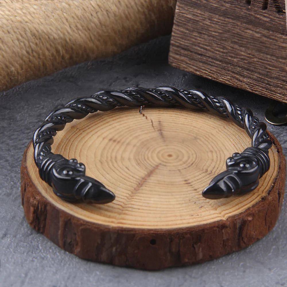 Pulseira Norse Raven Viking em aço inoxidável preto