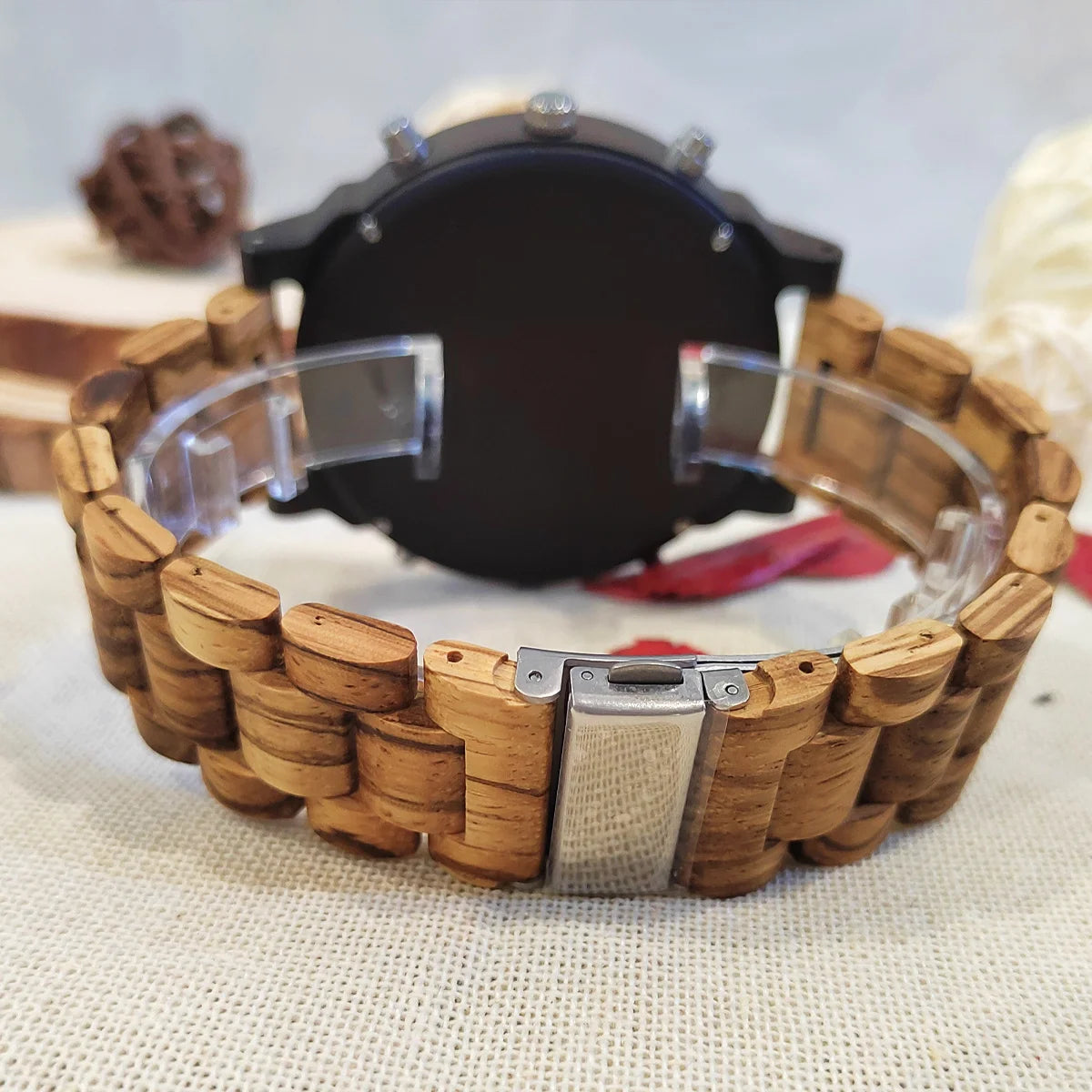 Relojes de moda con esfera grande, cronógrafo, reloj vikingo de pulsera de cuarzo de madera