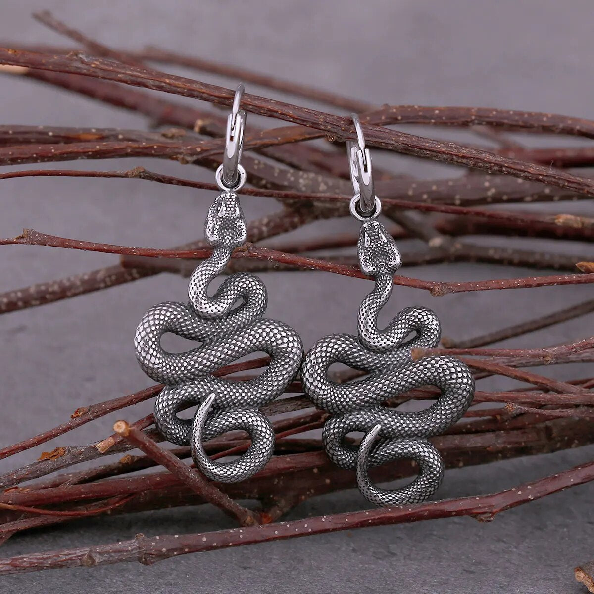 Coiled Snake Drop Earrings - TripleViking
