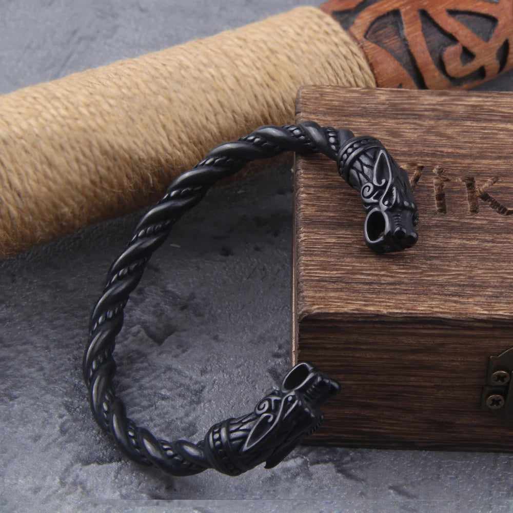 Svart Norse Dragon Viking armband úr ryðfríu stáli