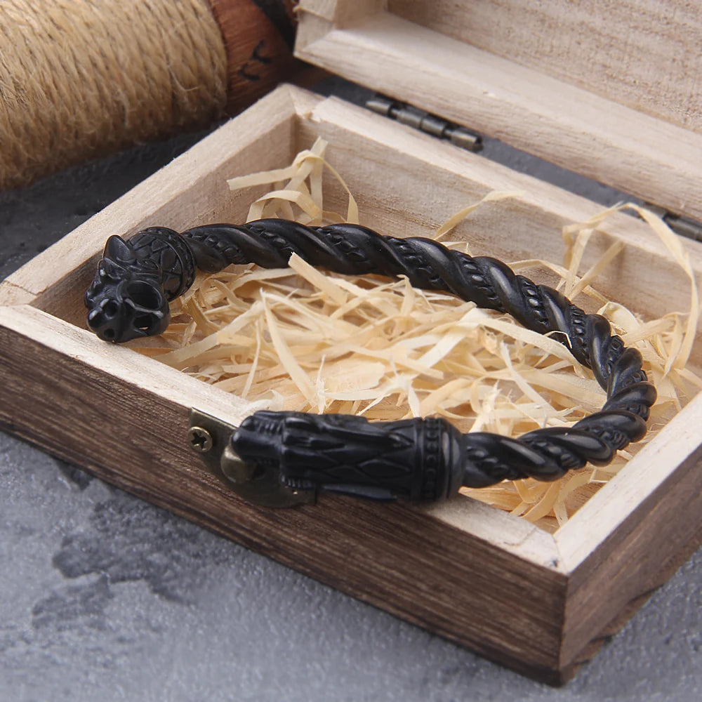 Pulsera vikinga de dragón nórdico de acero inoxidable negro