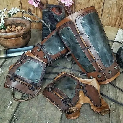 Viking Archer Knight Faux Läder Armor Armor Bracer Långa handskar