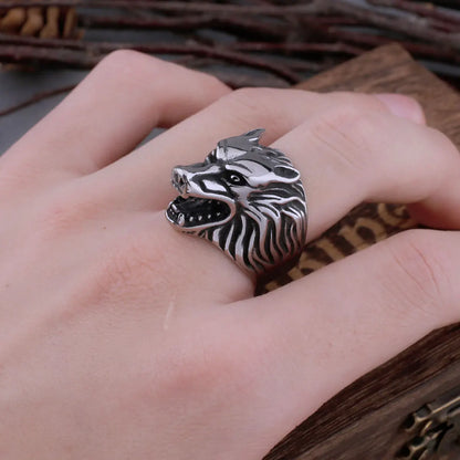 Gothic Wolf Kopf Ring Retro Wolf Totem Verteidigung Amulett Rune Wikinger Ring