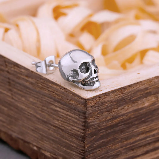 Ryðfrítt stál Hip Hop Skull Stud Viking eyrnalokkar