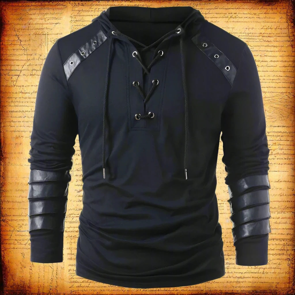 Sudadera con capucha gótica Steampunk para hombre, camisa triple vikinga