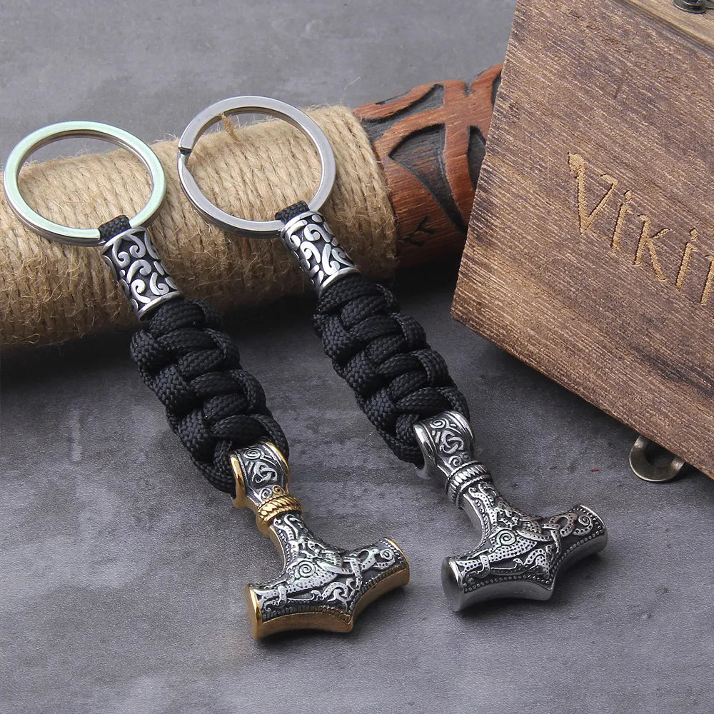Nordic Thor Hammer Rune Beads Viking Keychain