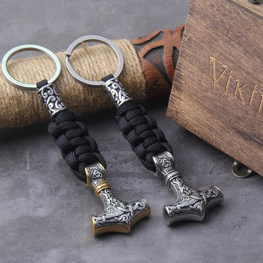 Nordic Thor Hammer Rune Beads Viking Keychain