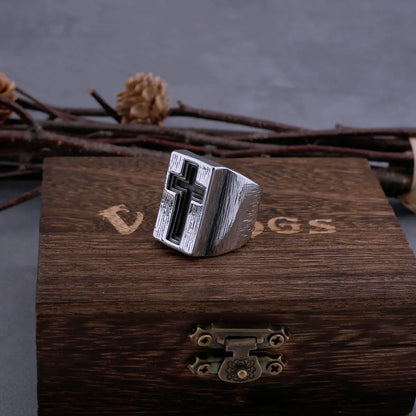 Cross Wide Rim Religious Viking Ring