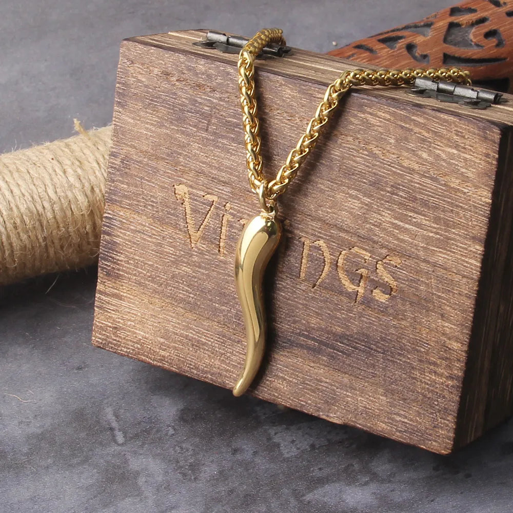 Gold Plated Italian Horn Viking Necklace
