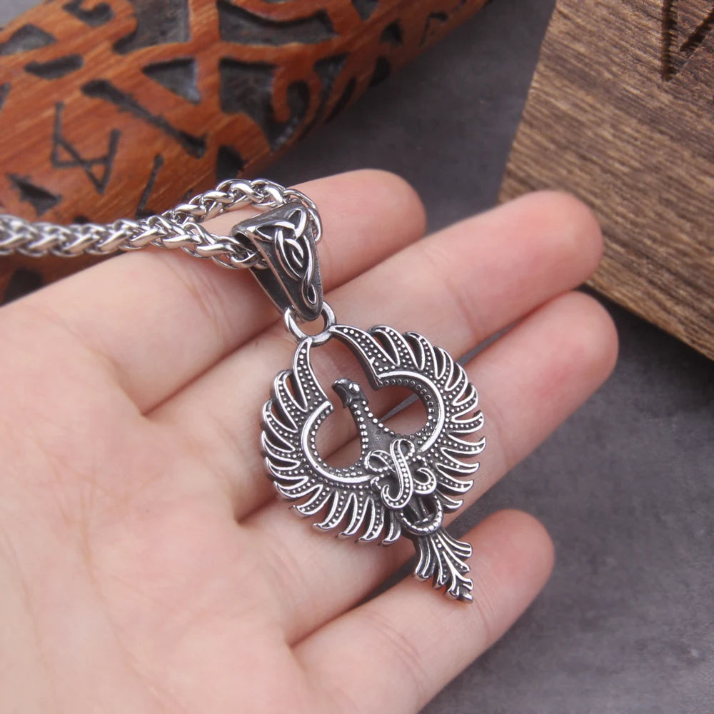 Collier viking amulette phénix animal simple