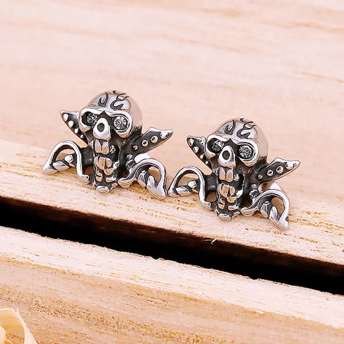 Neo-Gothic Vampire Skull Stud Viking Earrings