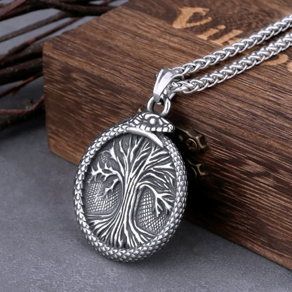 Vintage Tree of Life Ouroboros Dragon Viking Hálsmen