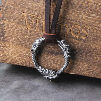 Collar vikingo del dragón nórdico Ouroboros del infinito gótico