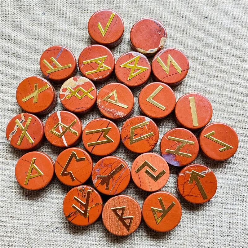 25 adet Viking Doğal Kırmızı Jasper Runes Muska Seti