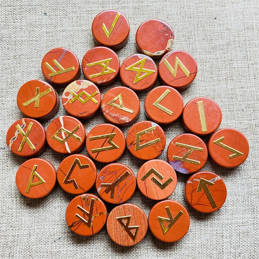 25pcs Viking Natural Red Jasper Runes Amulet Set