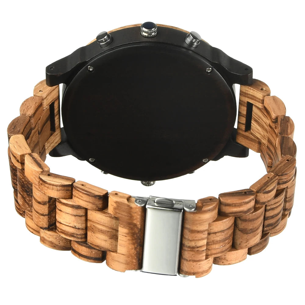 Stort ansikt Stort Tre Mote Kvarts Armbåndsur Strap Kjole Dual Clock Wooden Viking Watch