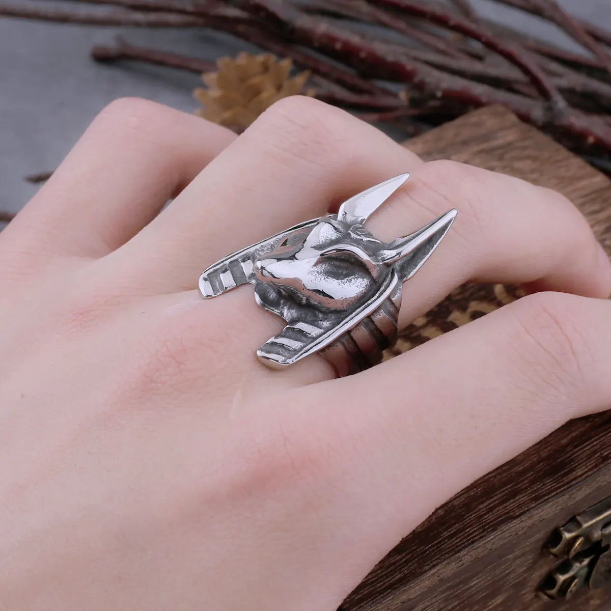 Stainless Steel Vintage Egyptian God Anubis Ring
