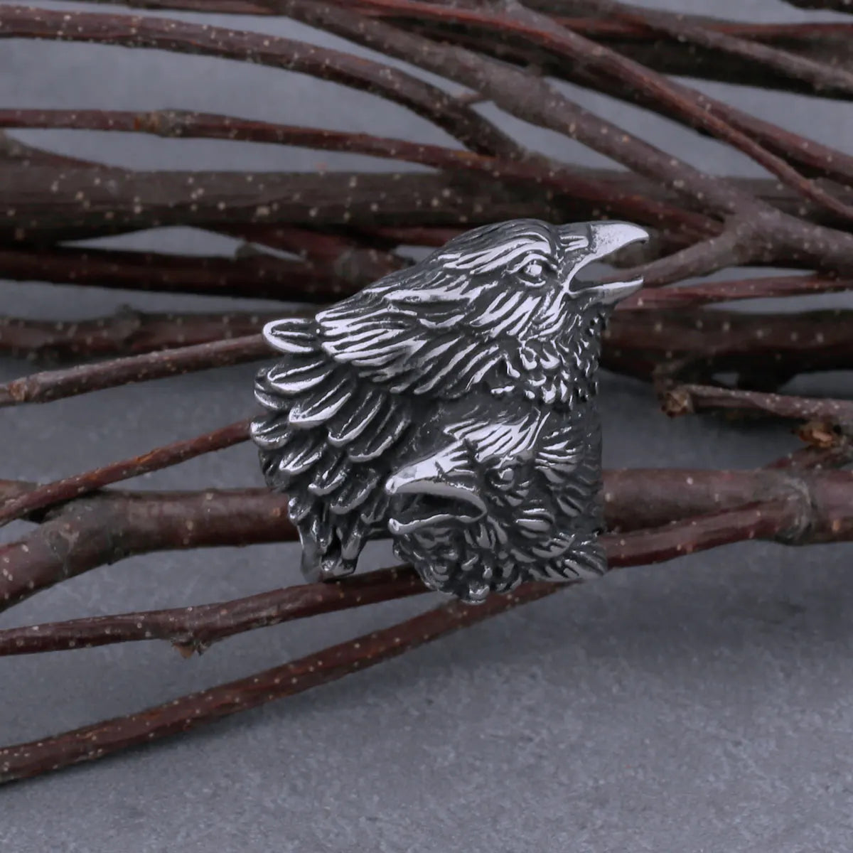Raven Defend Odin Scandinavian Charm Stainless Steel Viking Ring