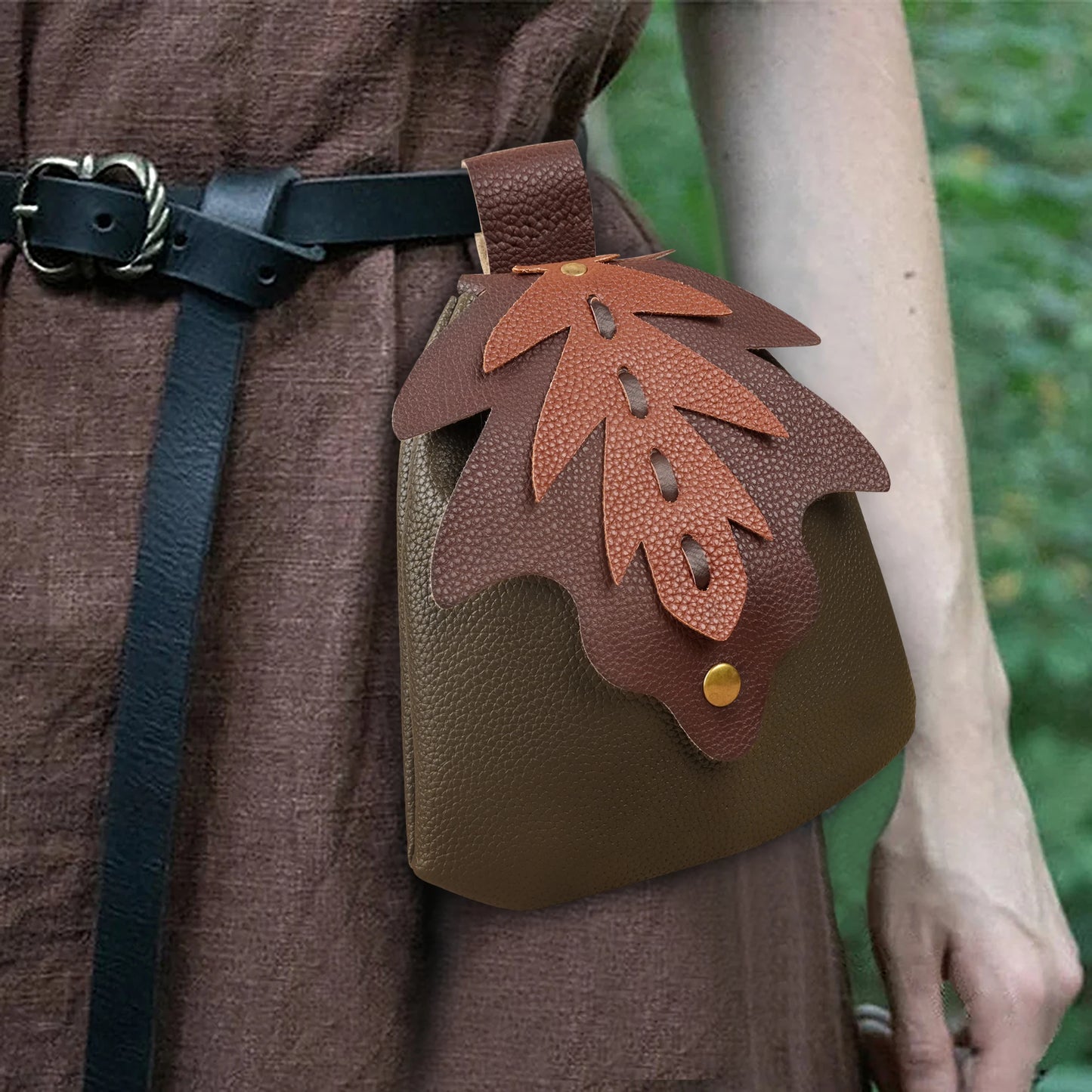 Bolso vikingo con cinturón plegable de hoja de cuero PU