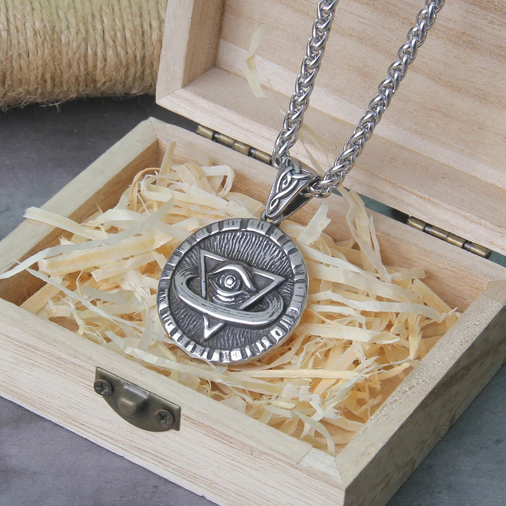 Punk Freemason Demon Eye Pendant Ryðfrítt stál þrefalt víkingahálsmen