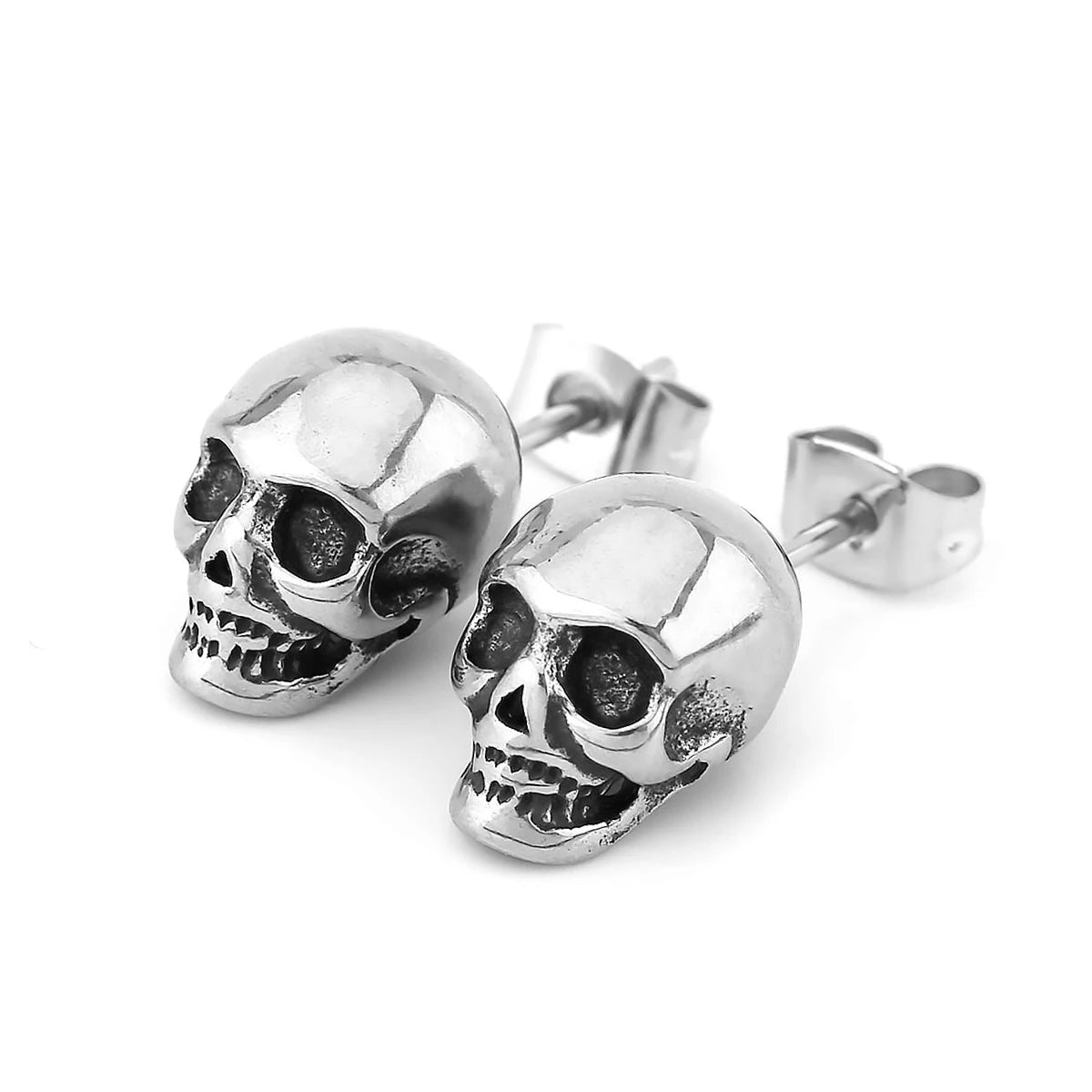 Stainless Steel Hip Hop Skull Stud Viking Earrings