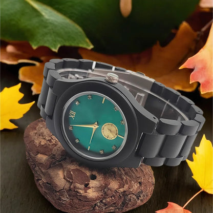 Kvenna kvars úlnliðsúr Wood Fashion Simulated Diamond Dial Wood Armband Viking Watch