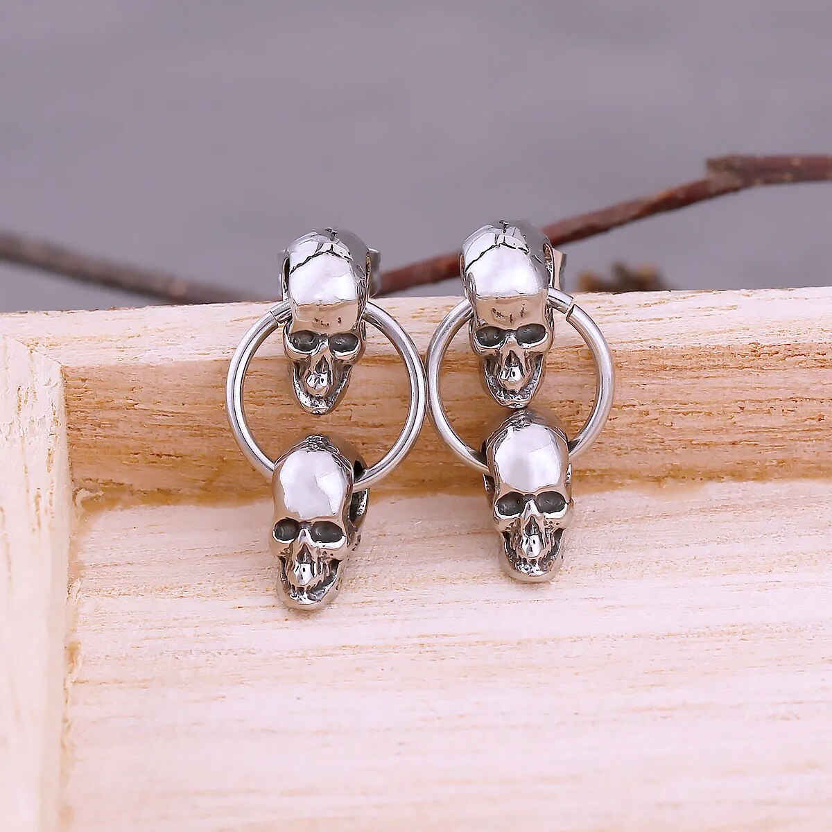 Neo-Gothic Double Skull Earrings - TripleViking