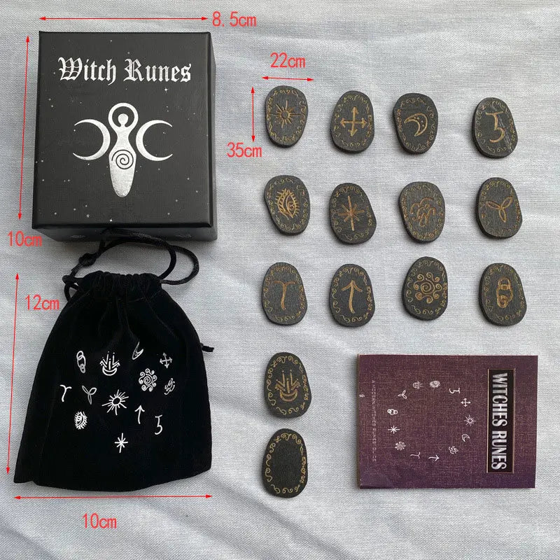 Viking Wood Runes Stone Set Witches Rune Set 14 PCS Engraved Rune Symbol for Divination