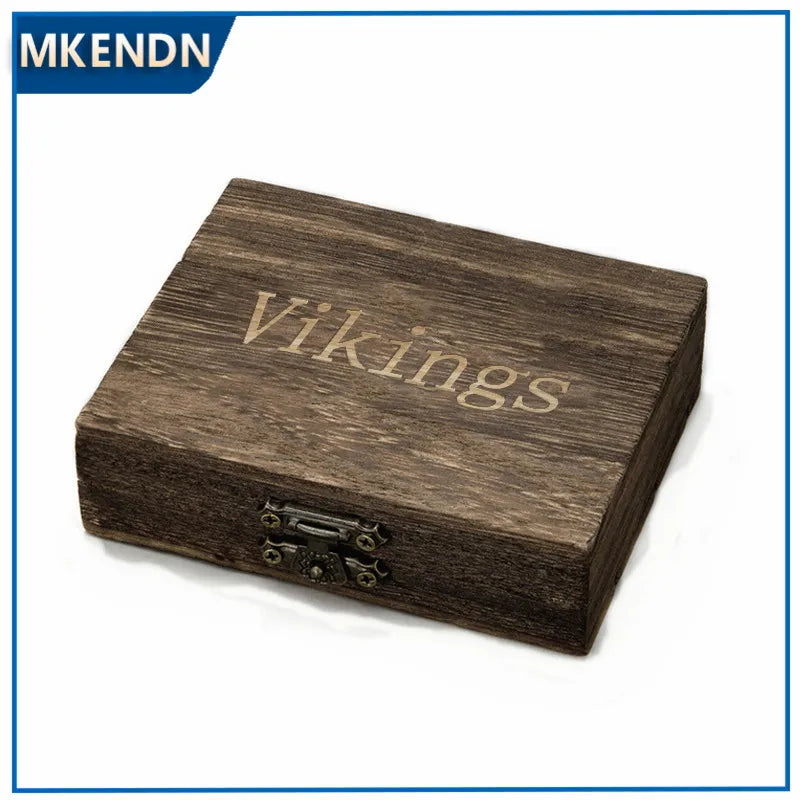 Luxury Viking Natural Wooden Box And Retro PU Leather Bag Set