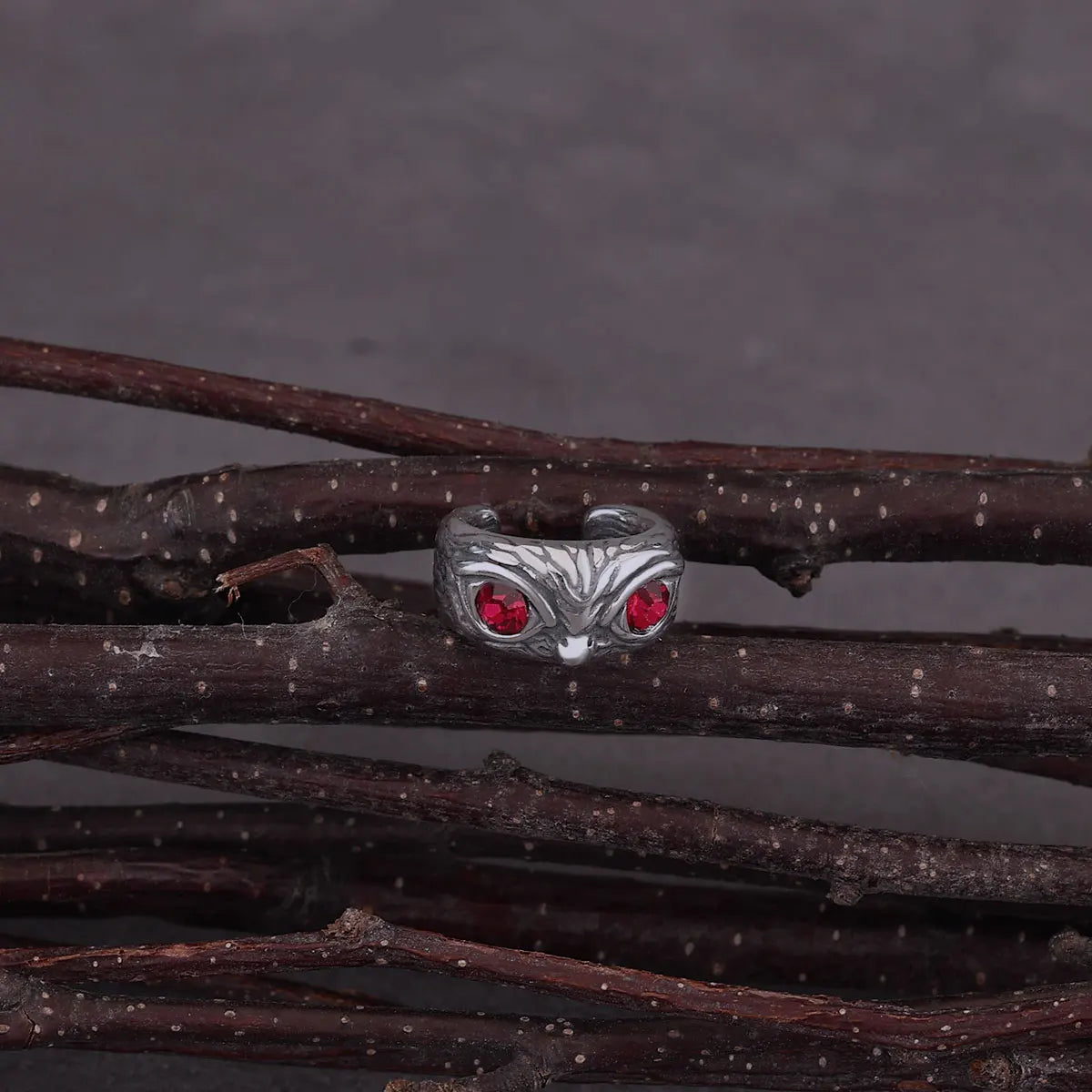 Tiny Red Zircon Inlay Clip Viking Earring