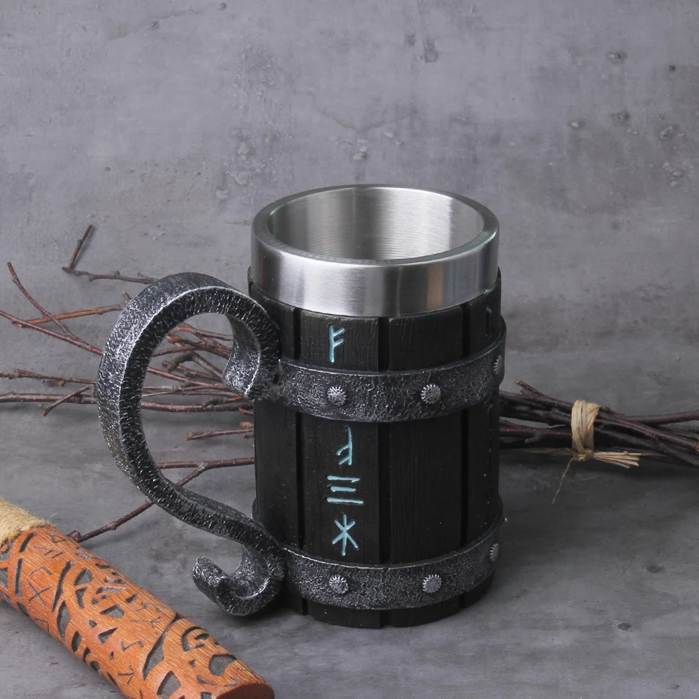 Black Wood Style Beer Viking Mug