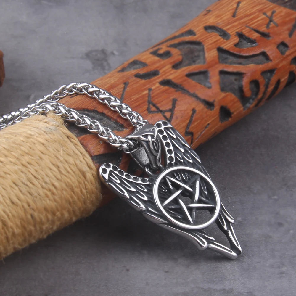 Pentacle Castiel Angel Wings Vintage starožitný stříbrný přívěsek Viking náhrdelník