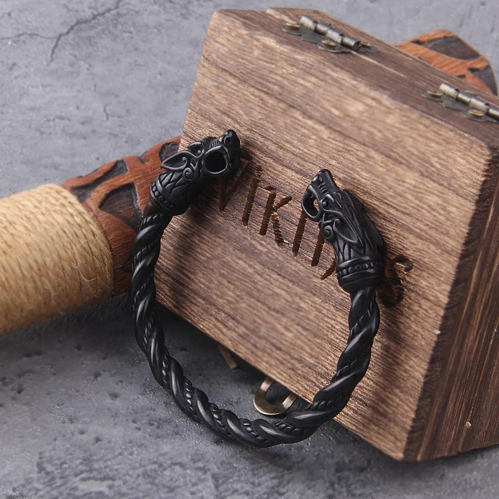 Sort Norse Dragon Viking armbånd i rustfrit stål