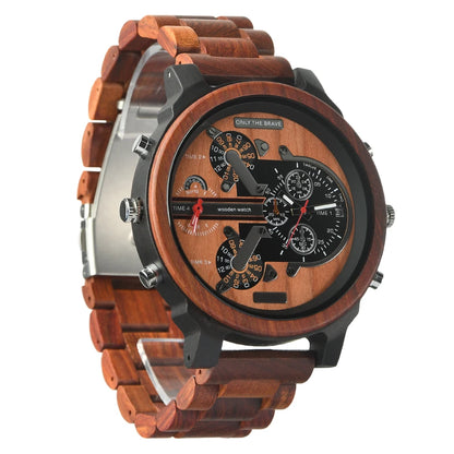 Big Face Large Wood Fashion Quartz náramkové hodinky Šaty s řemínkem Dual Clock Dřevěné vikingské hodinky