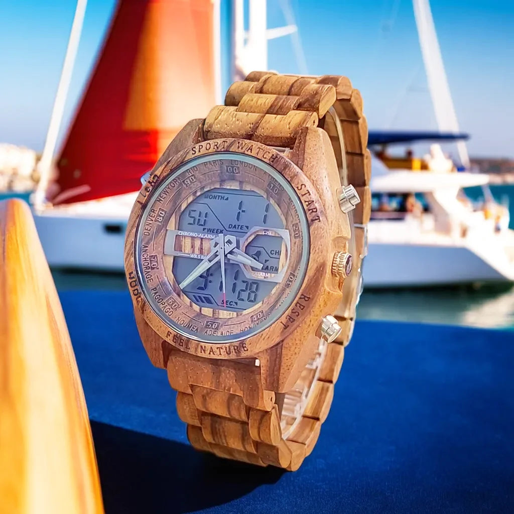 Orologio digitale vichingo sportivo con allarme LED al quarzo digitale in legno