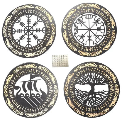 4PCS vegglist Nordic Viking Runes Viðarveggskreyting