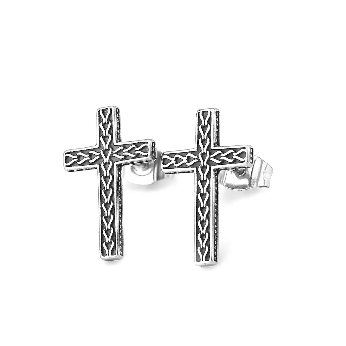 Hip Hop Religious Cross Stud Earrings